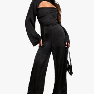 Textured Satin High Neck Jumpsuit