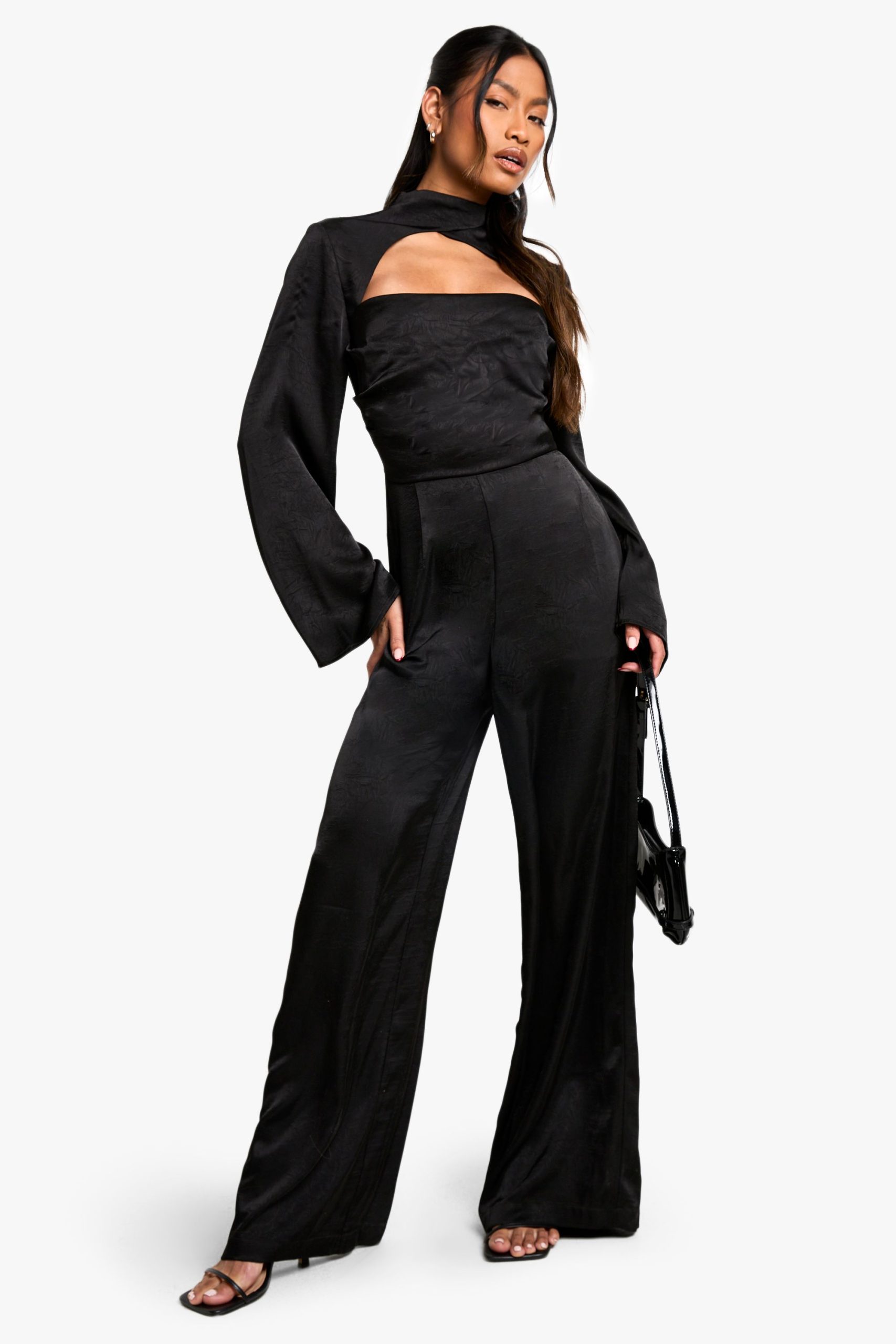Textured Satin High Neck Jumpsuit