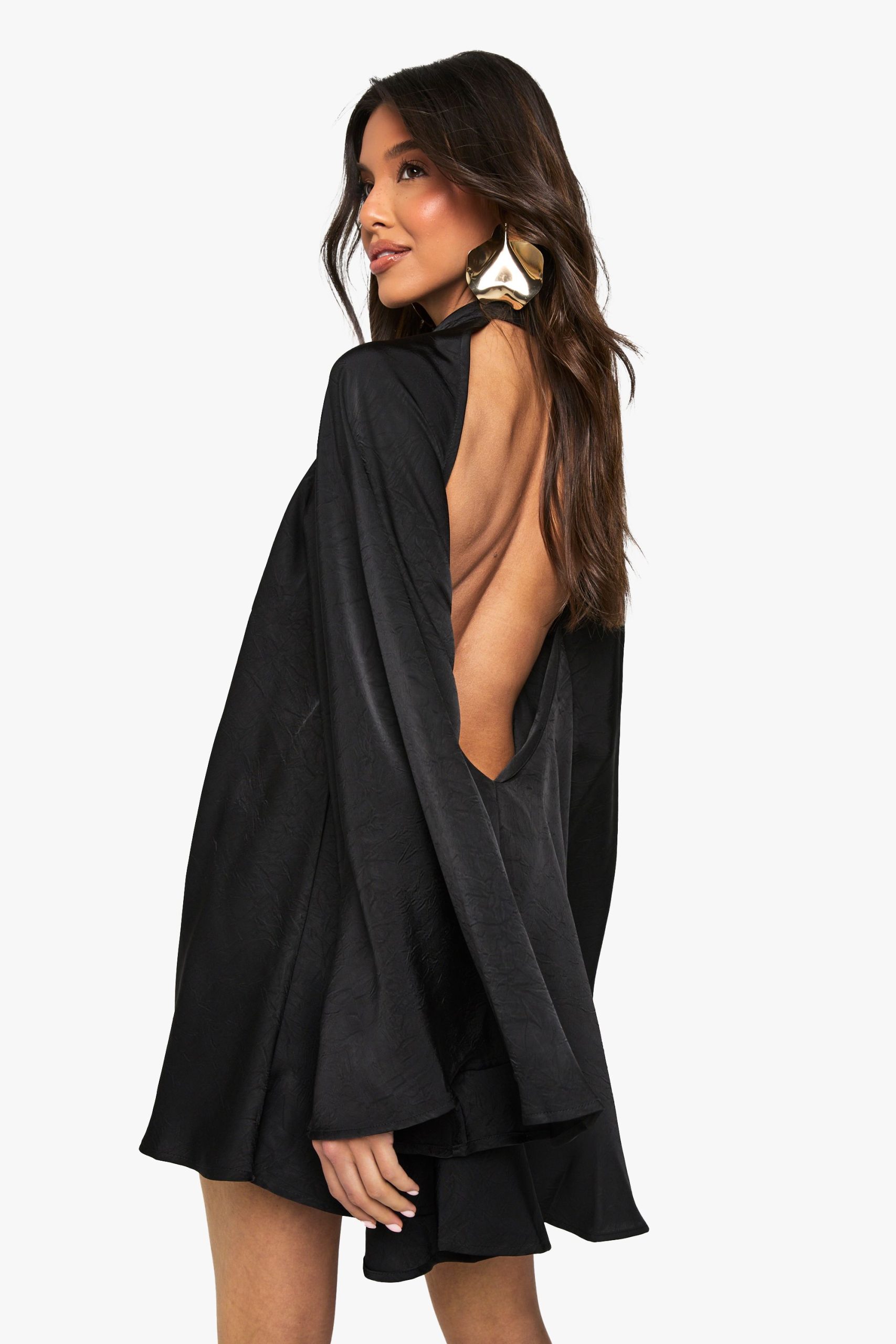 Textured Satin Open Back Swing Playsuit - Image 2