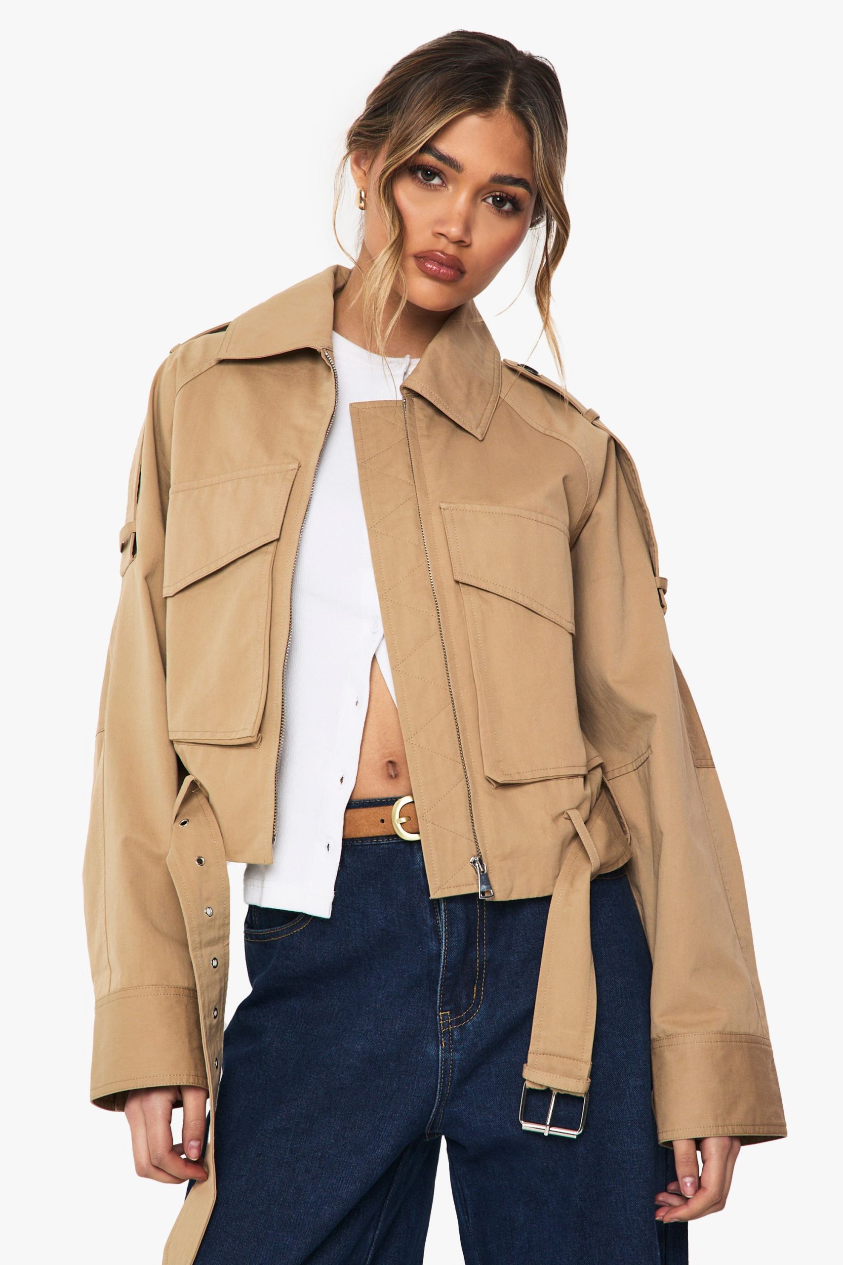Short Belted Utility Trench Coat