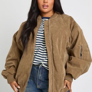 Plus Vintage Suede Look Oversized Bomber Jacket