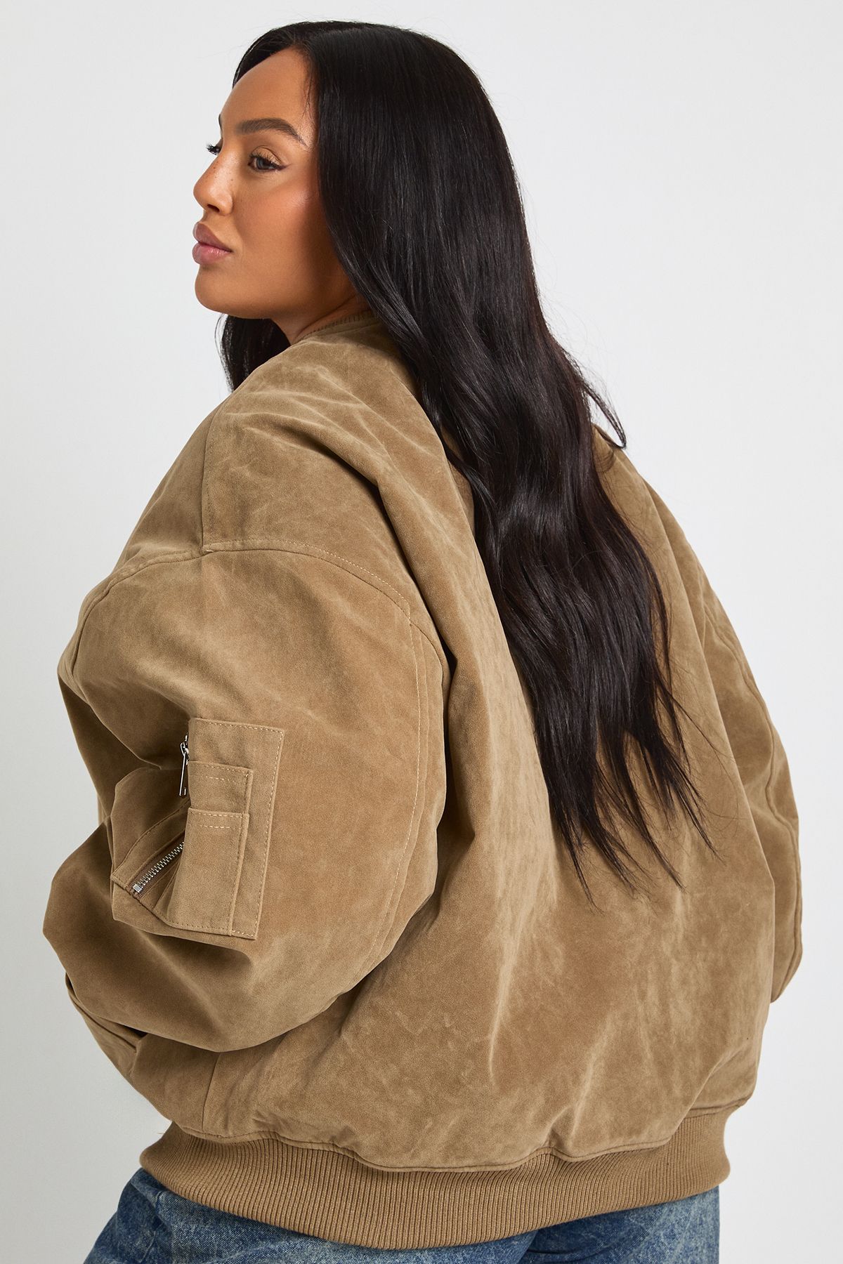 Plus Vintage Suede Look Oversized Bomber Jacket - Image 3