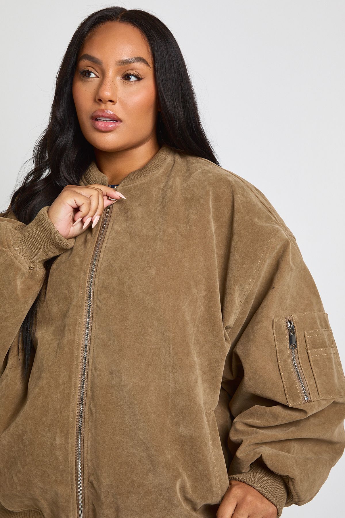 Plus Vintage Suede Look Oversized Bomber Jacket - Image 4