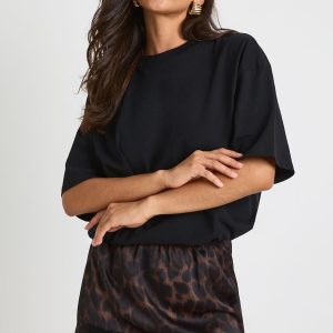 Leopard Satin Lace Trim Mini Skirt