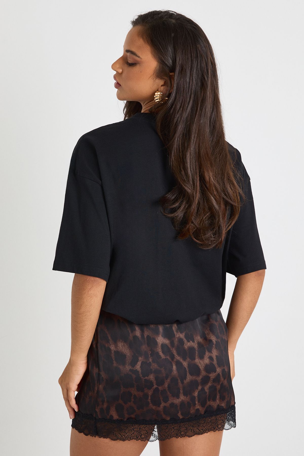 Leopard Satin Lace Trim Mini Skirt - Image 2