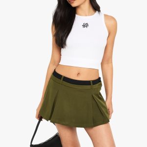 Contrast Waistband Box Pleat Skort