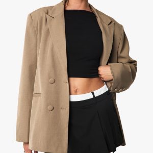 Contrast Waistband Box Pleat Skort