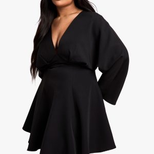 Plus Pleated Skirt Long Sleeve Skater Dress