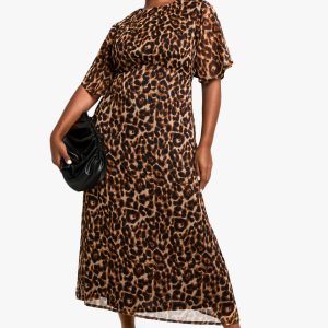 Plus Leopard Chiffon Midaxi Dress
