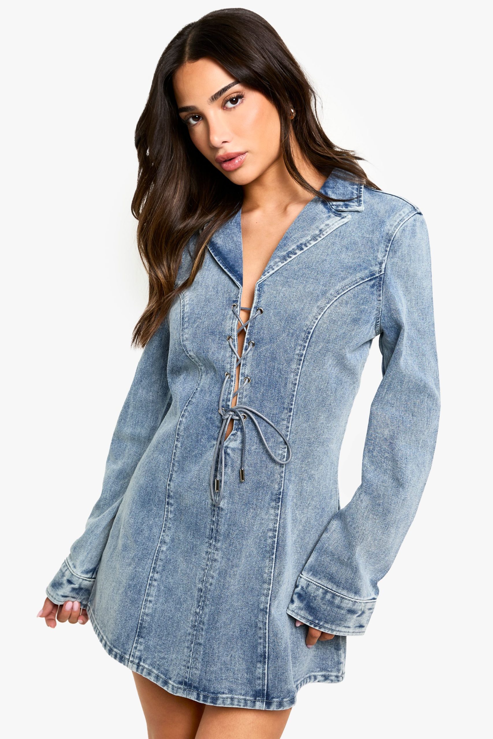 Petite Lace Up Mini Shift Dress - Image 3