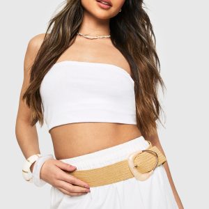 Gemstone Buckle Raffia Belt