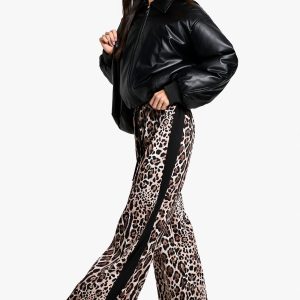 Tall Side Stripe Leopard Drawstring Wide Leg Trousers