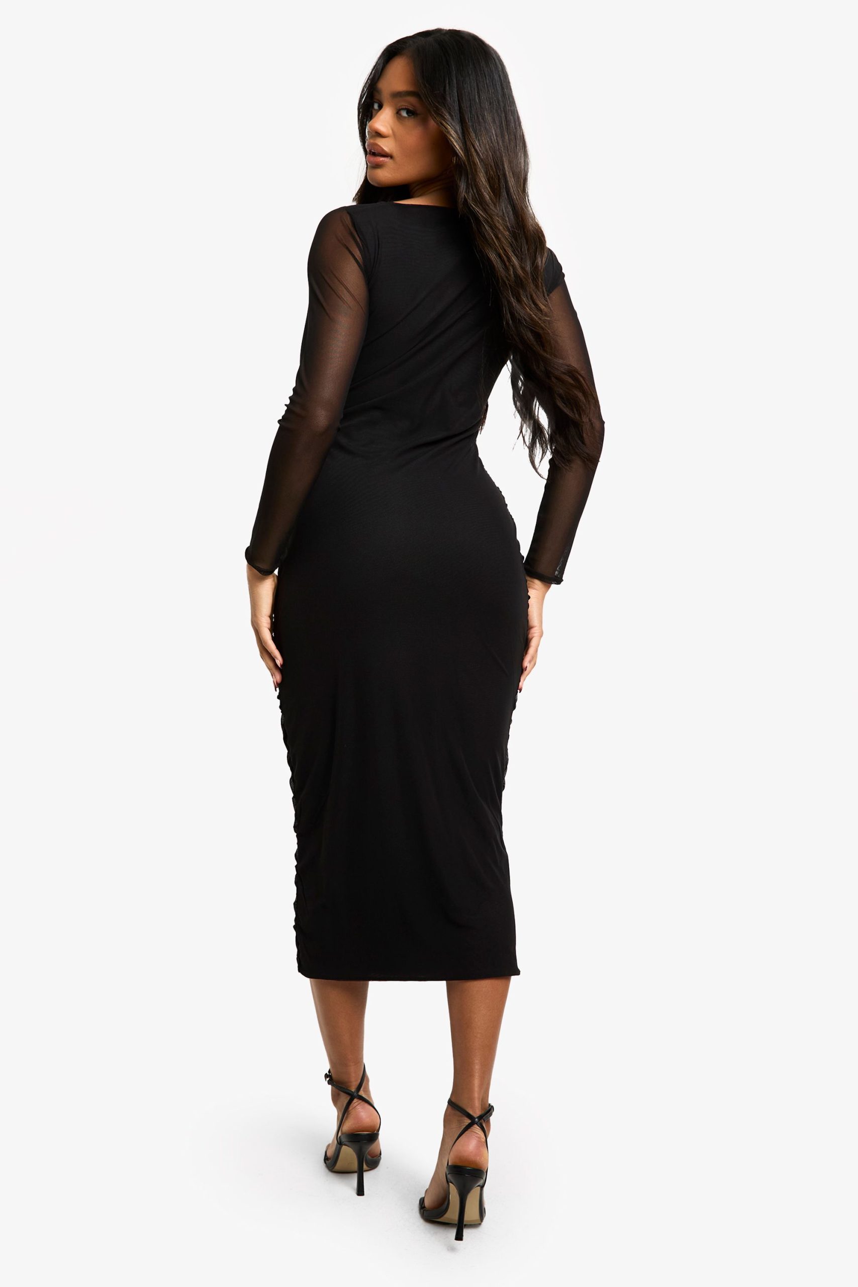 Square Neck Ruched Mesh Midaxi Dress - Image 2