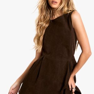 Suede Box Pleat Mini Dress