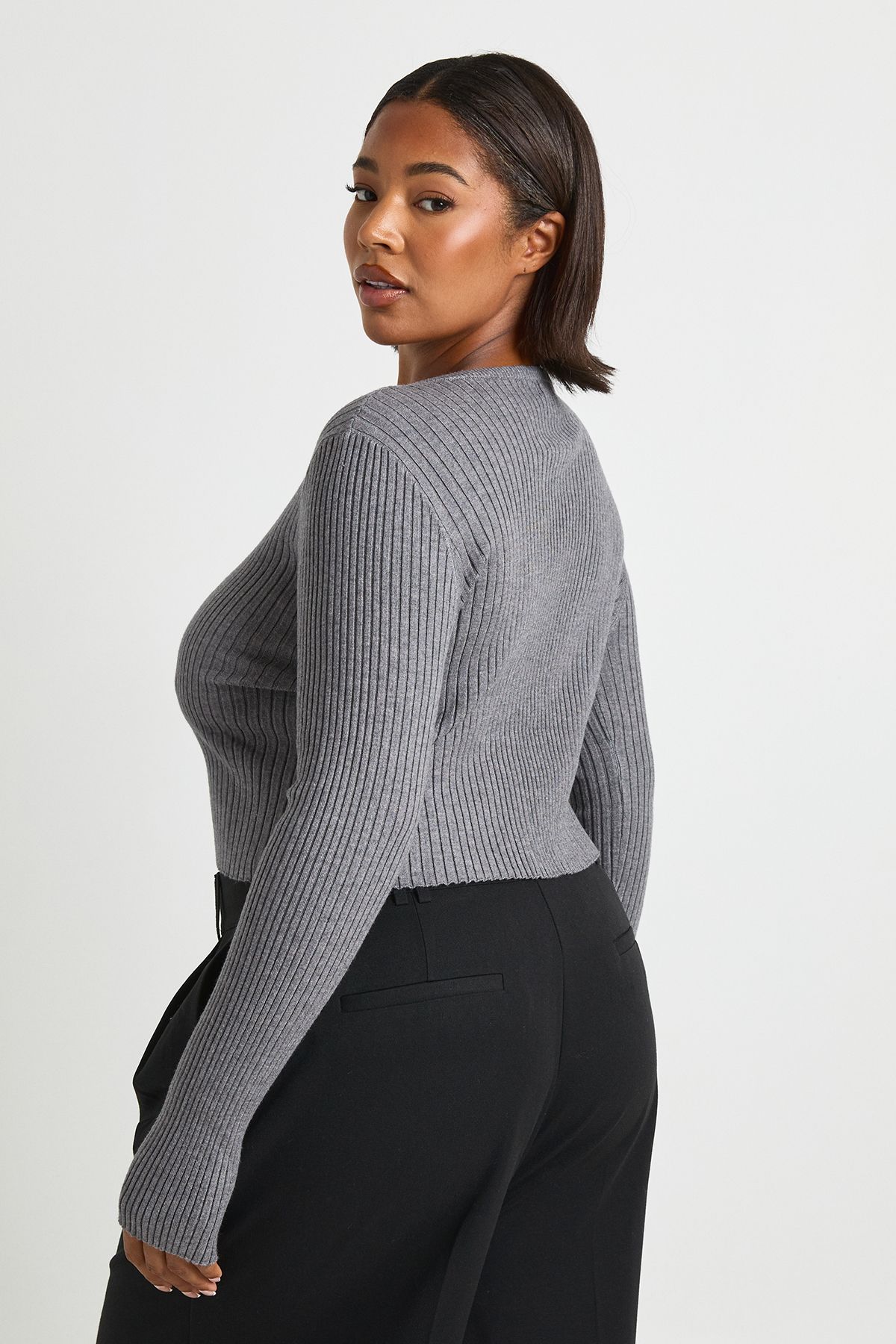 Plus Hook Detail Rib Cardigan - Image 2
