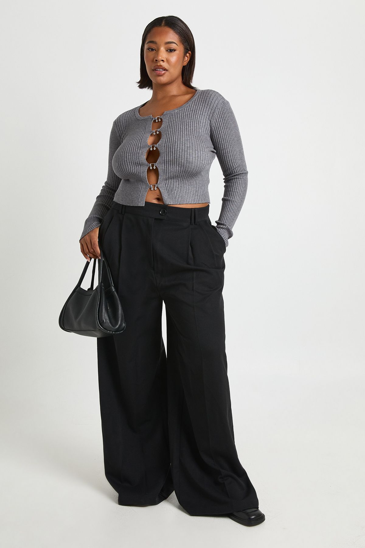 Plus Hook Detail Rib Cardigan - Image 3