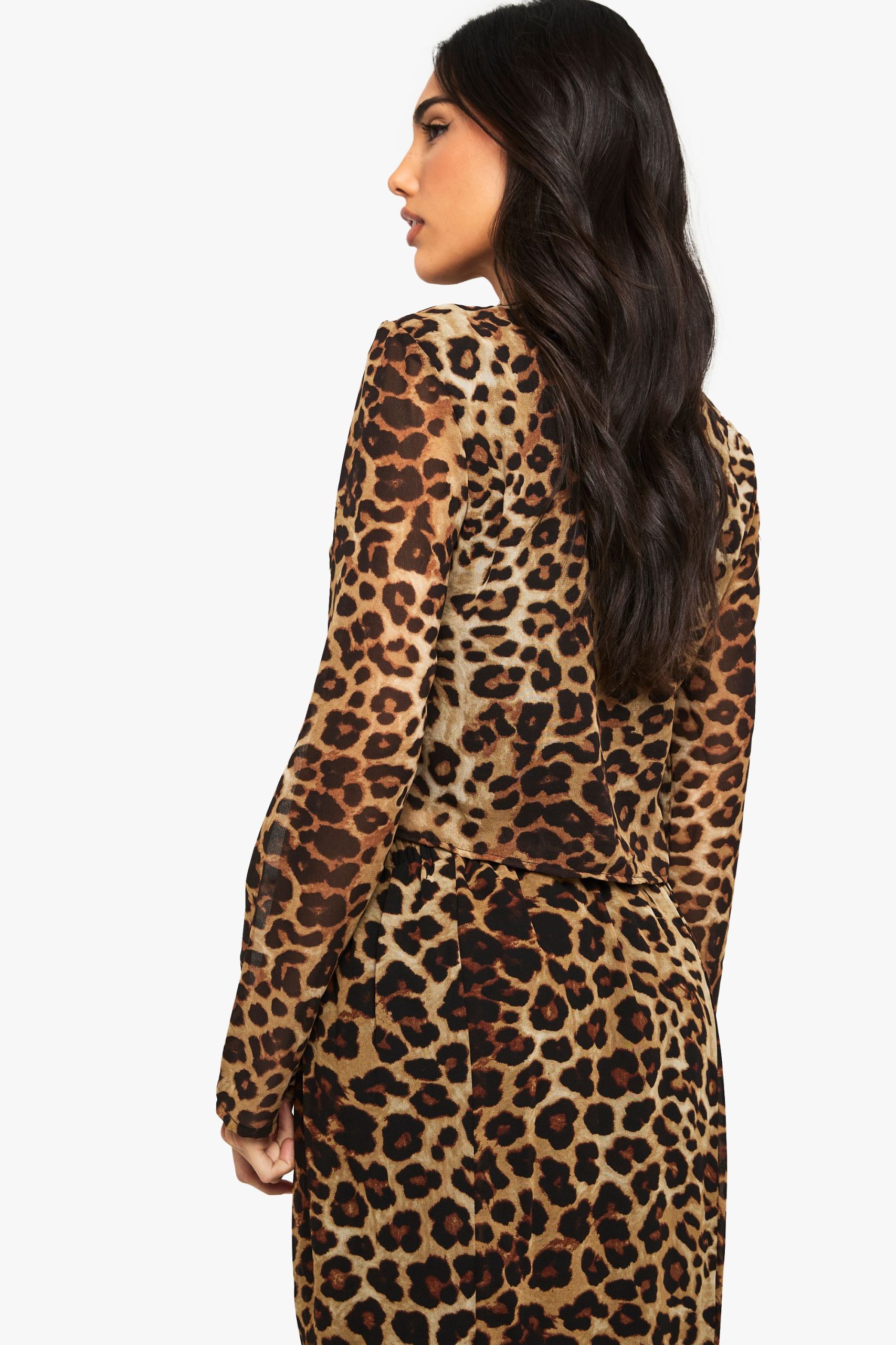 Leopard Print High Neck Woven Crop Top - Image 2