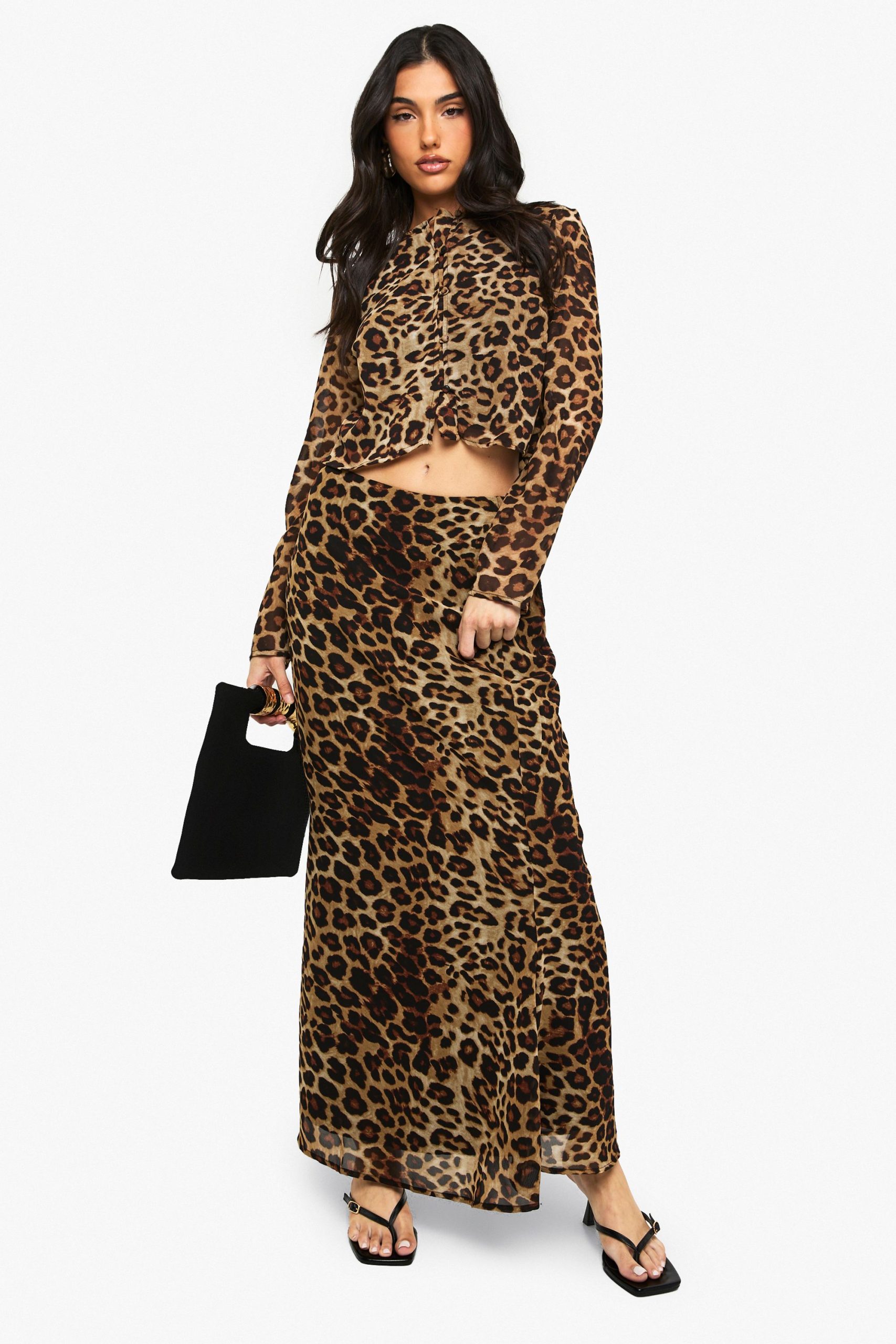 Leopard Print High Neck Woven Crop Top - Image 3