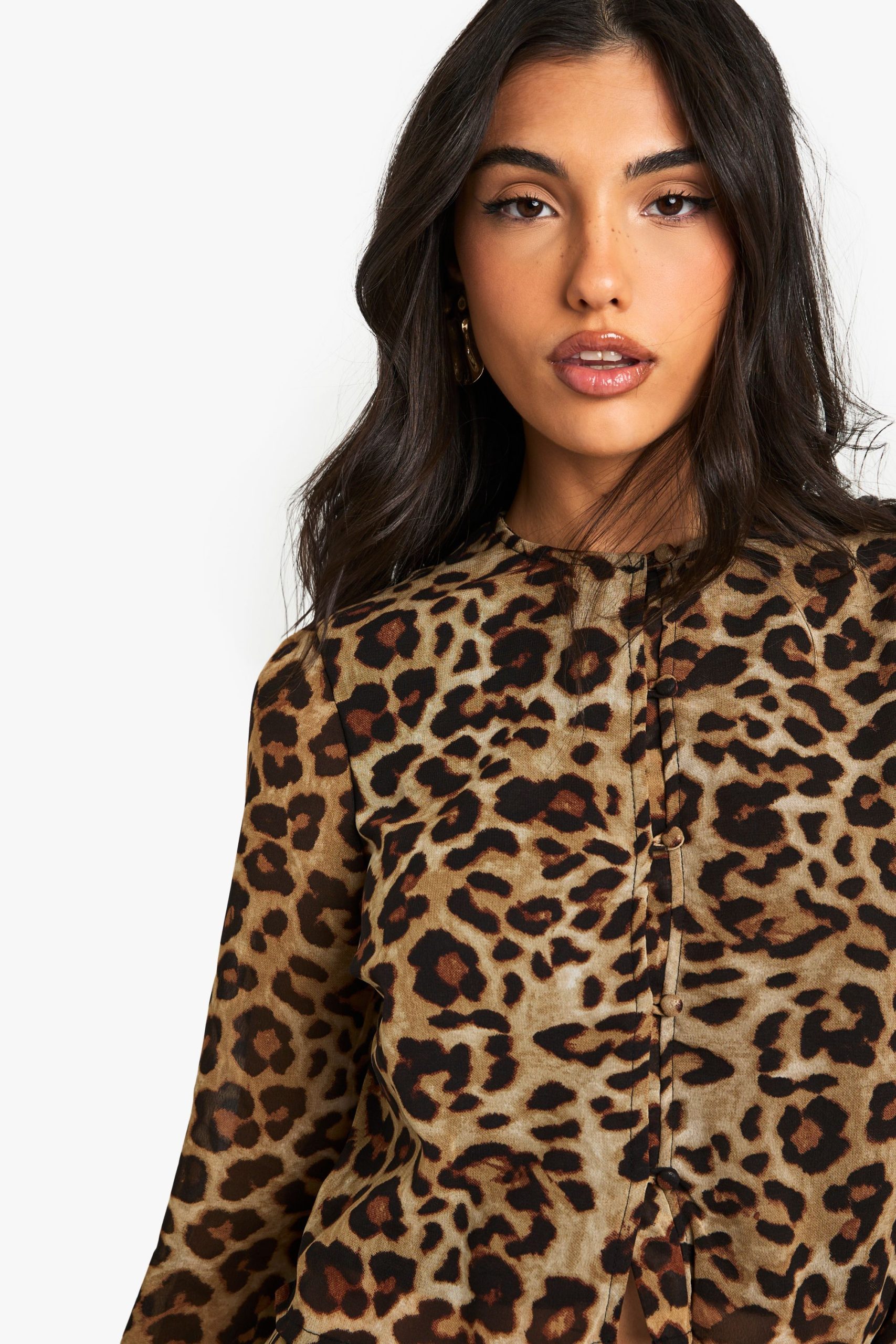 Leopard Print High Neck Woven Crop Top - Image 4
