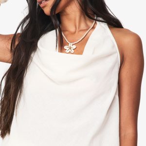 Linen Look Cowl Neckline Halter Top
