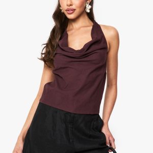 Linen Look Cowl Neckline Halter Top