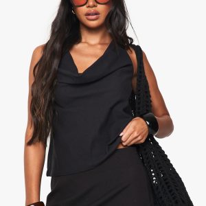 Linen Look Cowl Neckline Halter Top