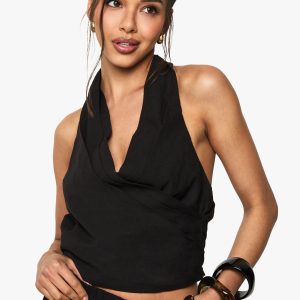 Linen Look Wrap Front Crop Top