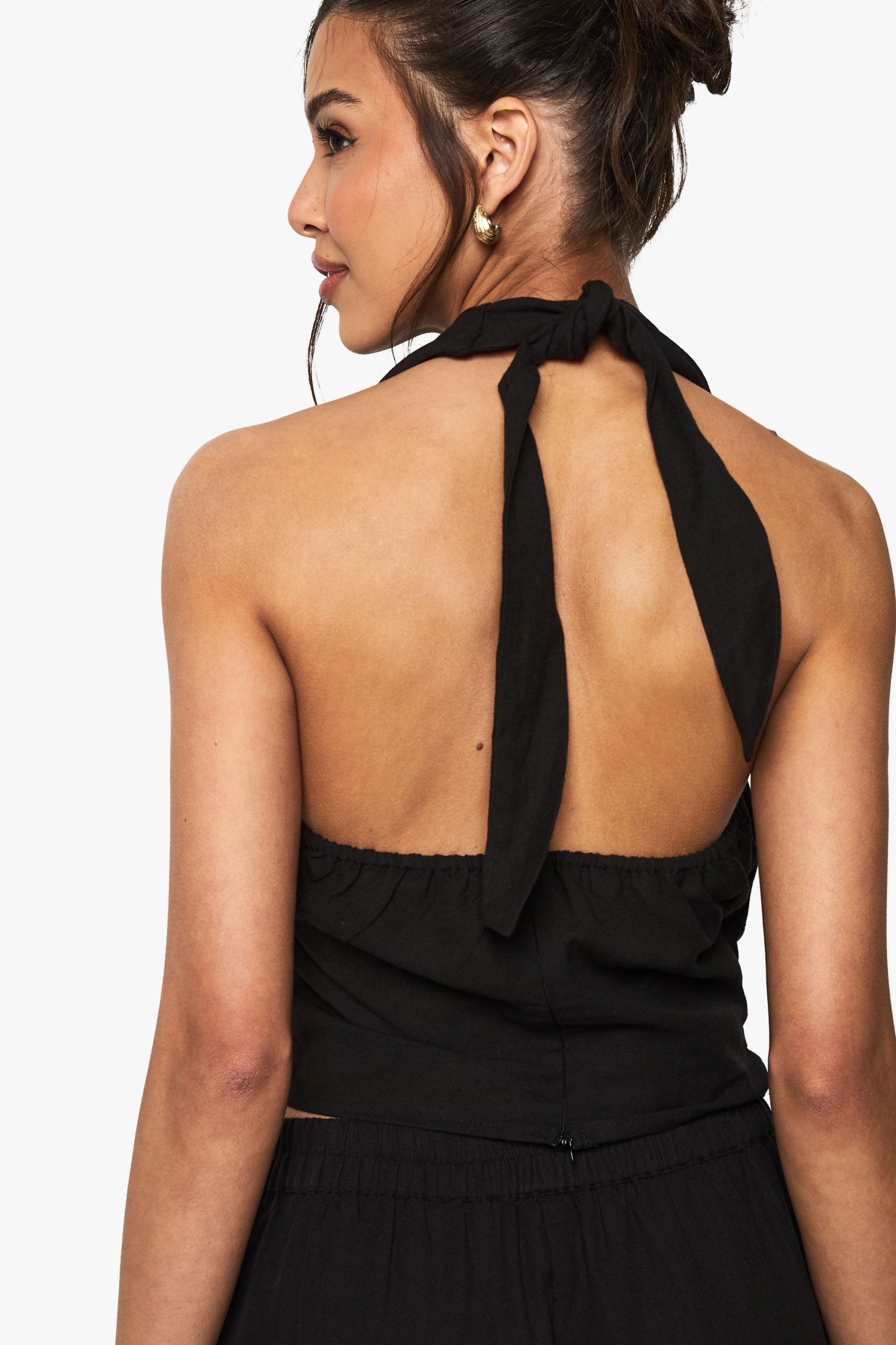 Linen Look Wrap Front Crop Top - Image 2