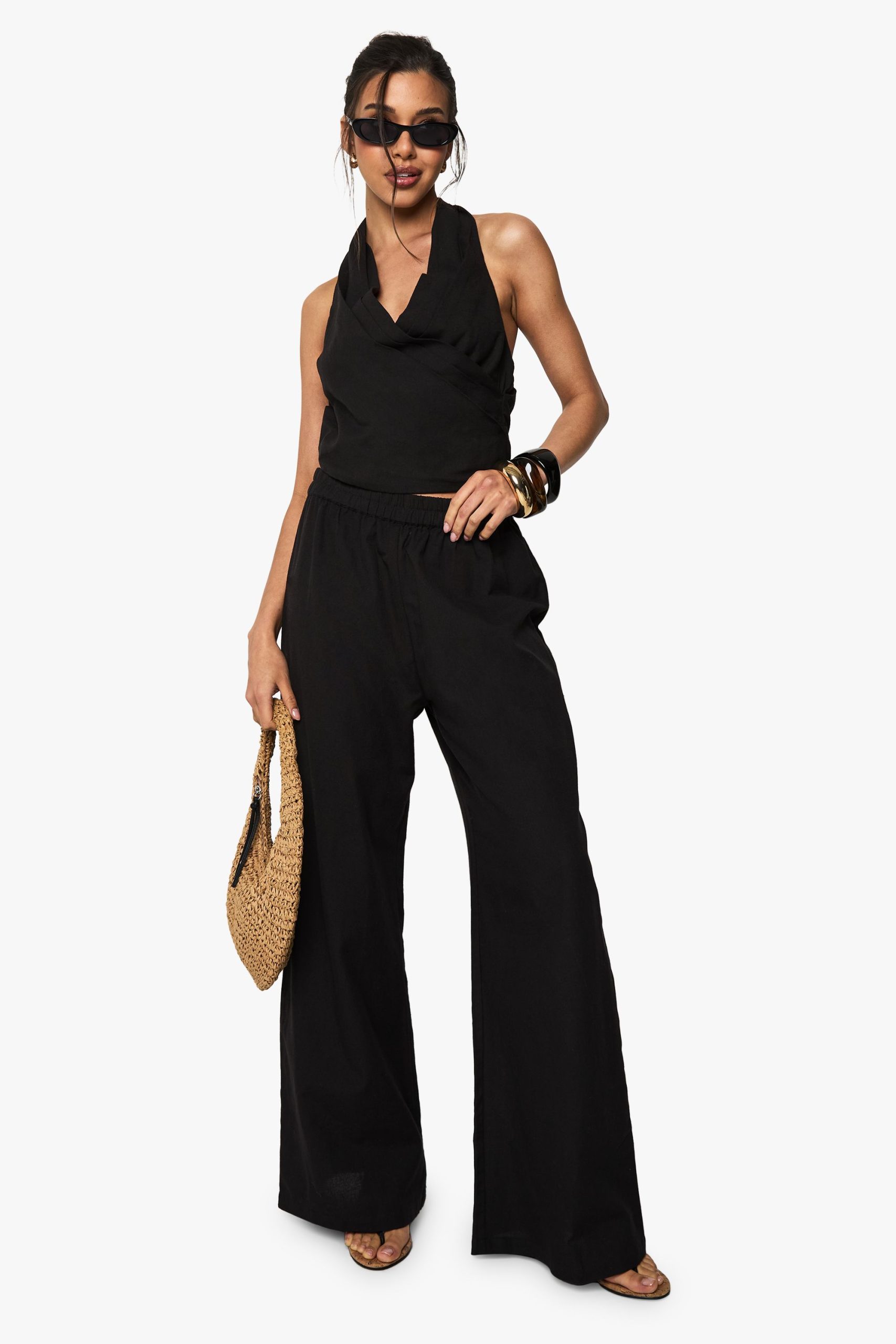Linen Look Wrap Front Crop Top - Image 3
