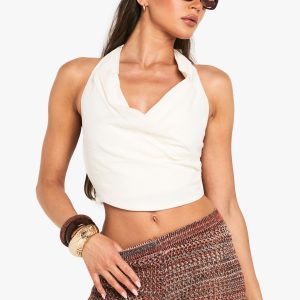 Linen Look Wrap Front Crop Top