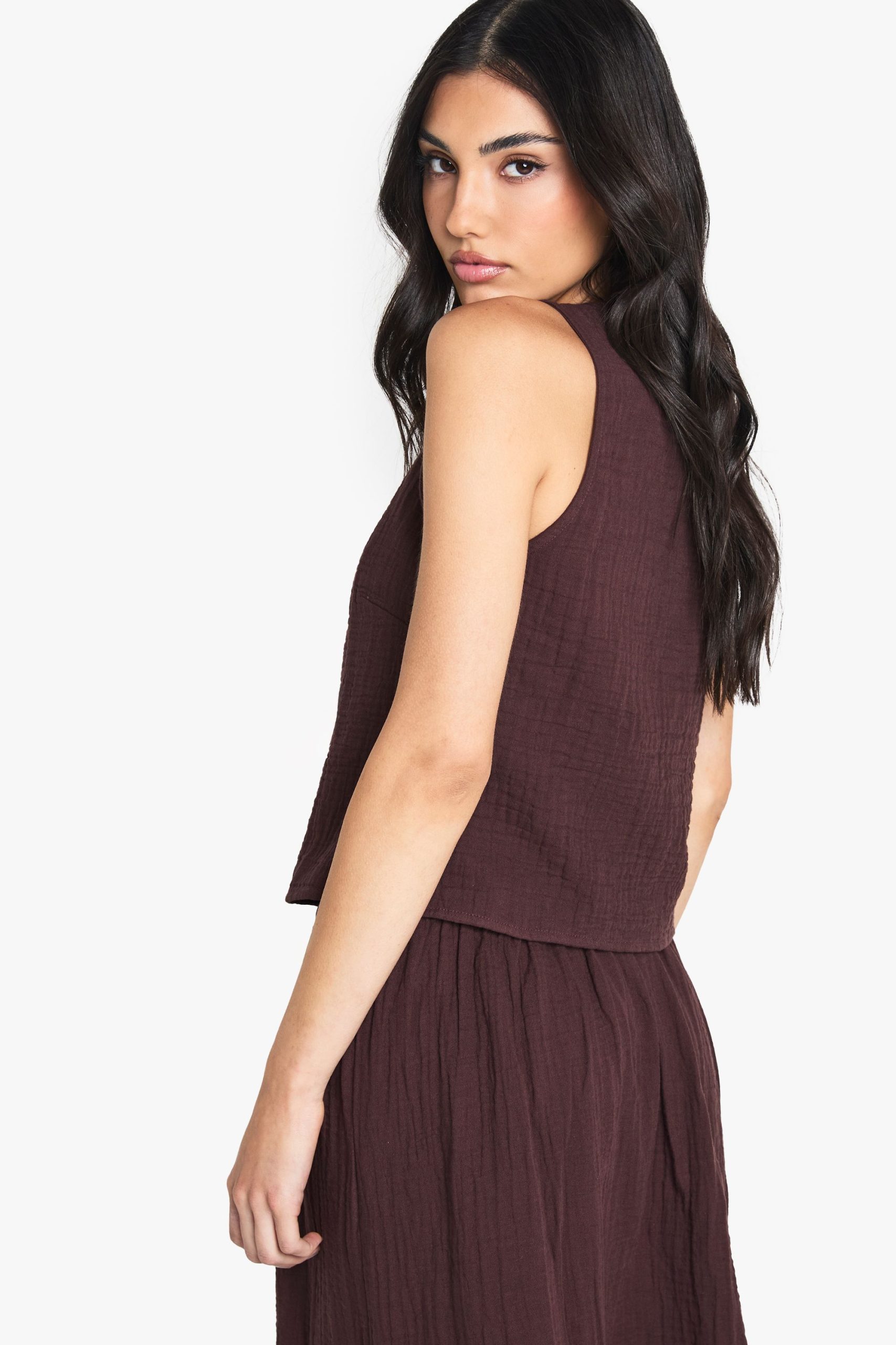 Cheesecloth Tie Front Sleeveless Top - Image 2