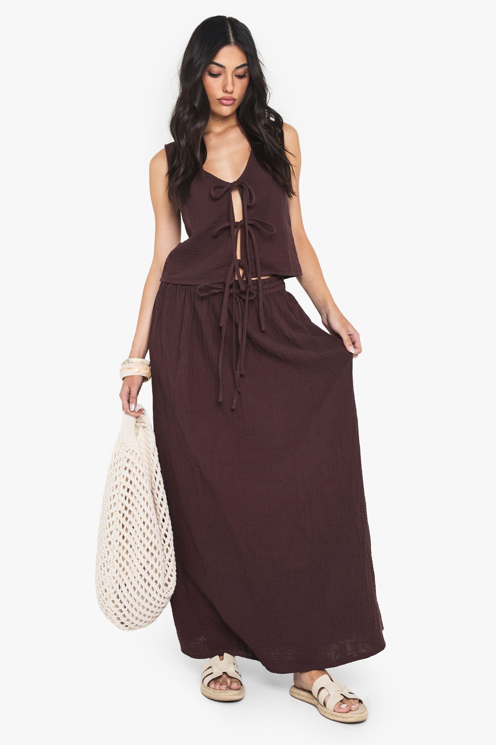 Cheesecloth Tie Front Sleeveless Top - Image 3