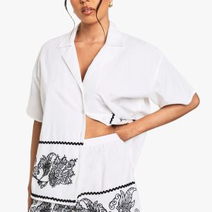 Embroidered Trim Cotton Poplin Shorts