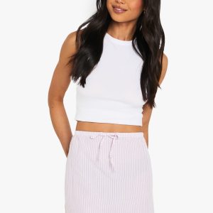Seersucker Striped Drawstring Waist Skirt