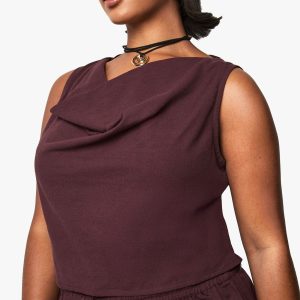 Plus Linen Look Cowl Neck Crop Top