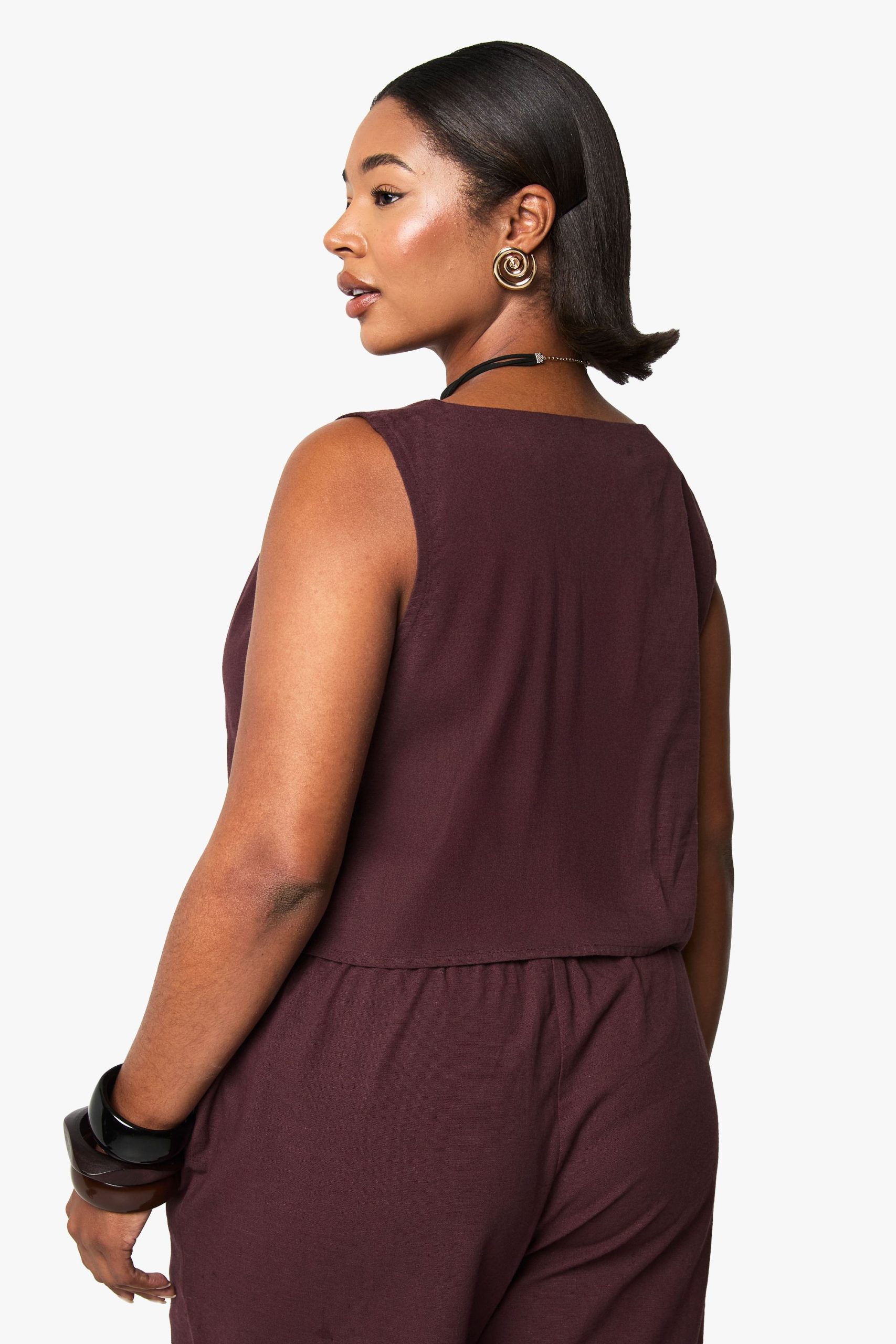 Plus Linen Look Cowl Neck Crop Top - Image 3