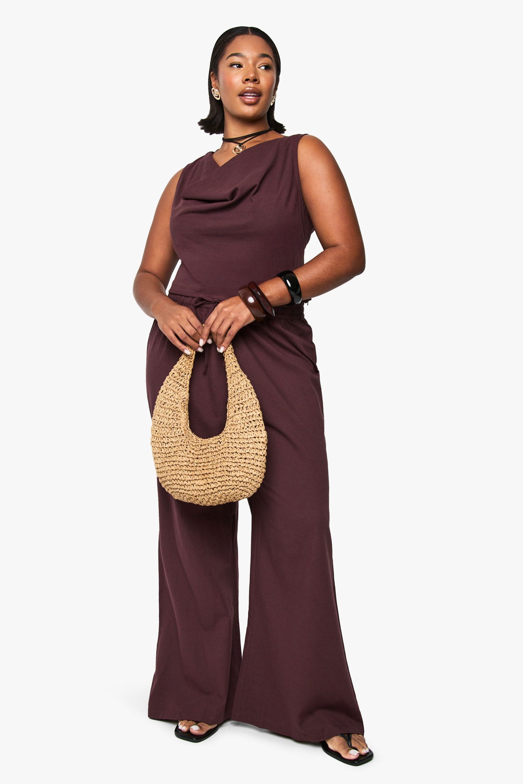 Plus Linen Look Cowl Neck Crop Top - Image 4