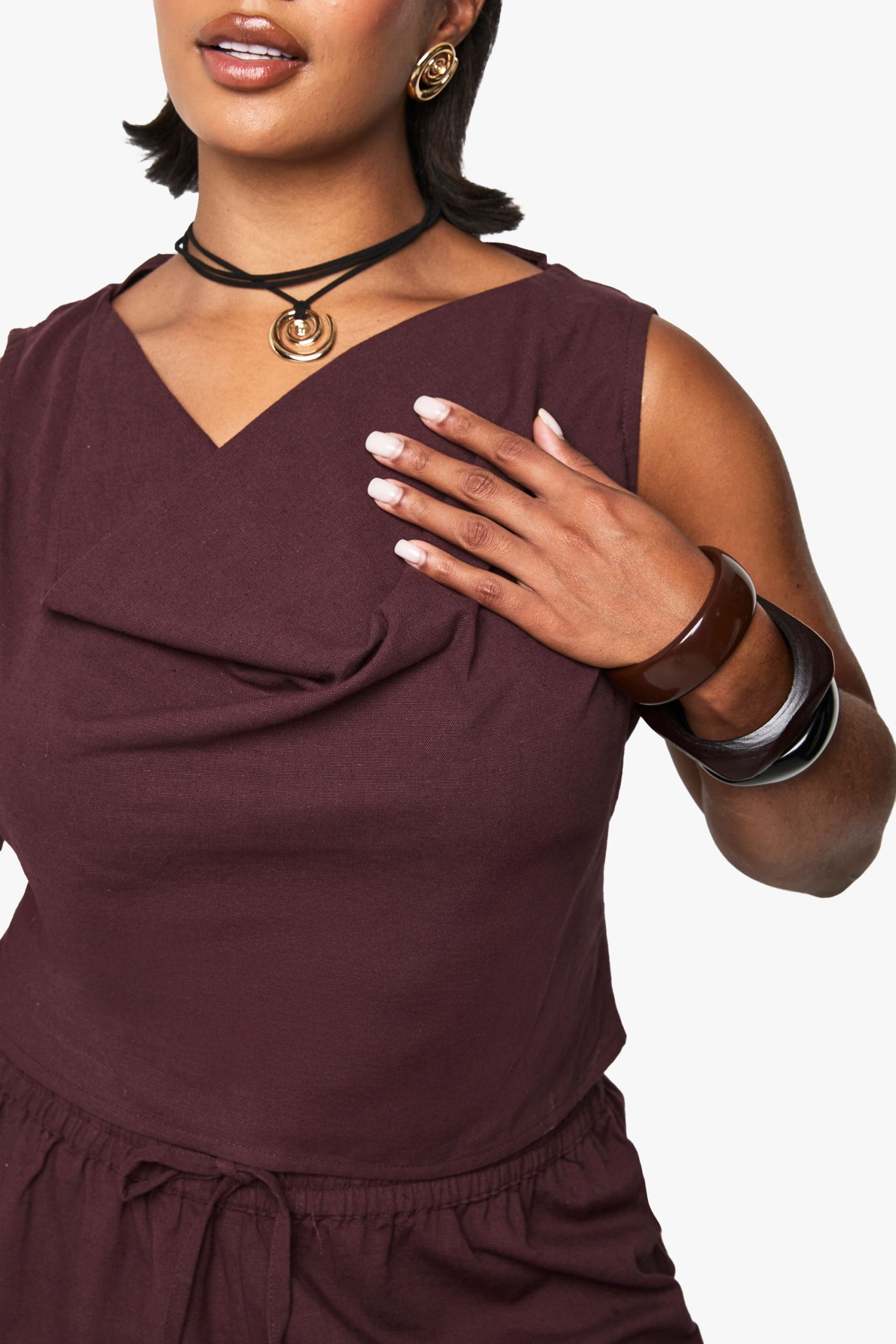 Plus Linen Look Cowl Neck Crop Top - Image 5