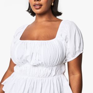 Plus Cotton Shirred Off The Shoulder Top