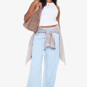 Plus Chambray Drawstring Wide Leg Trouser