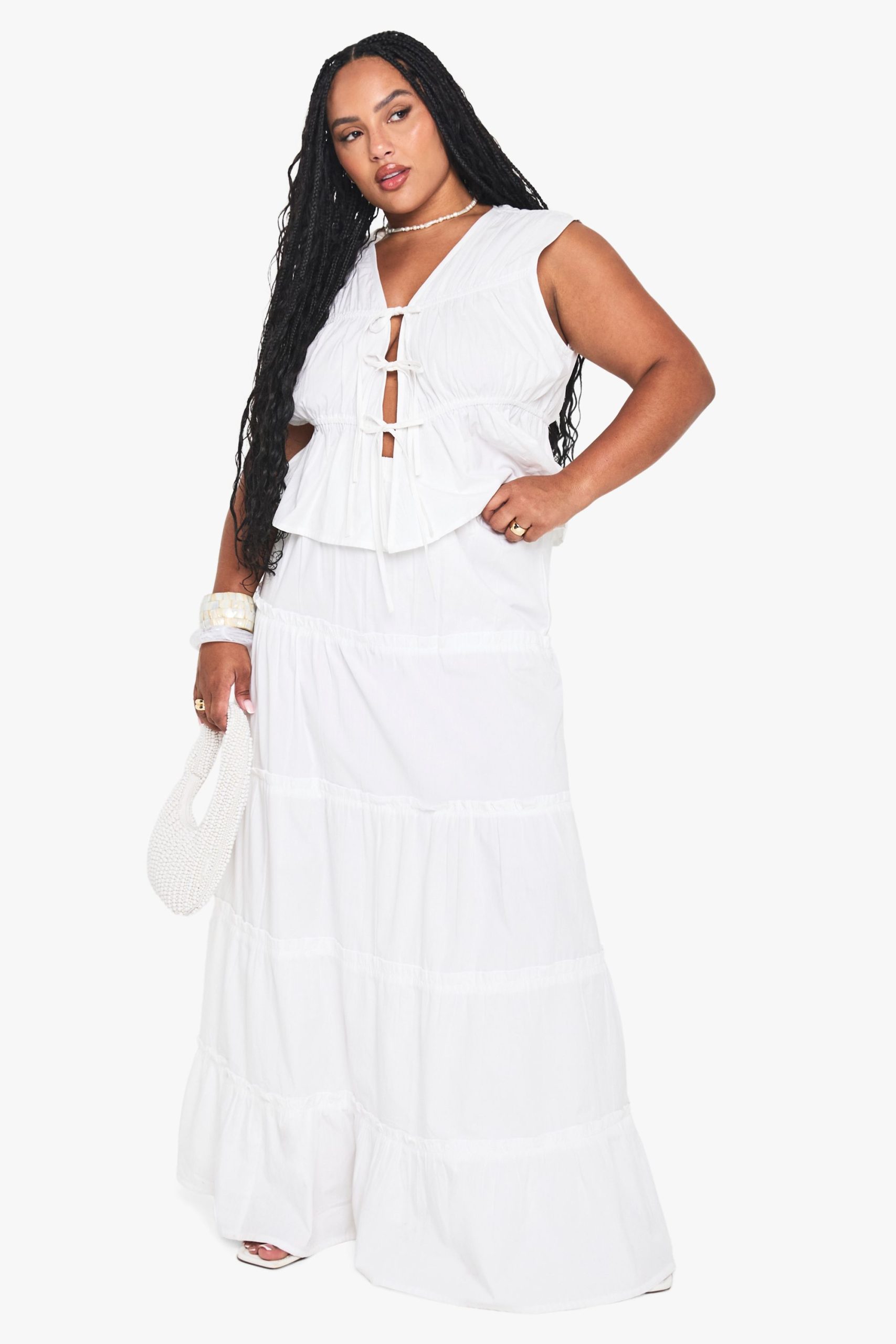Plus Cotton Tie Front Waistcoat - Image 3