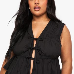 Plus Cotton Tie Front Waistcoat