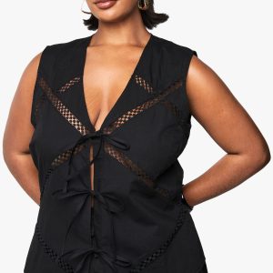 Plus Lace Insert Tie Front Waistcoat