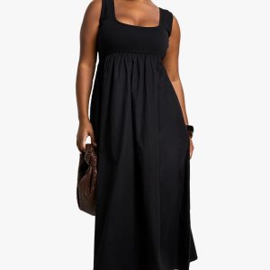 Plus Rib Cotton Poplin Midaxi Smock Dress