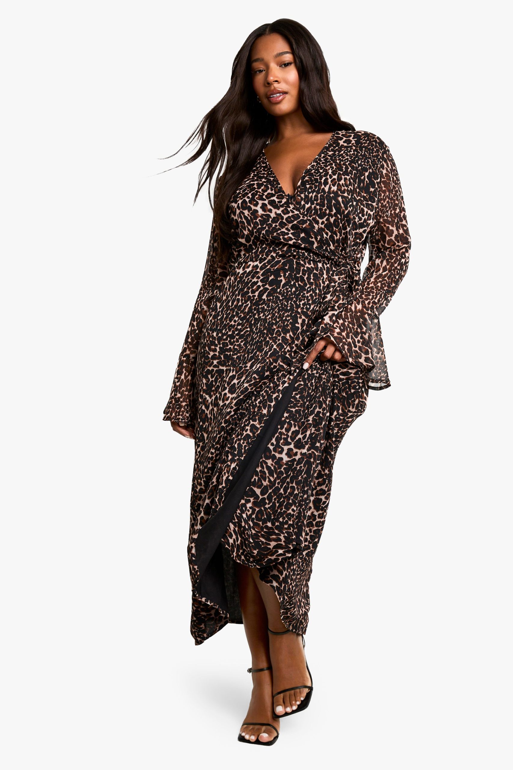 Plus Chiffon Leopard Print Wrap Midaxi Dress - Image 3
