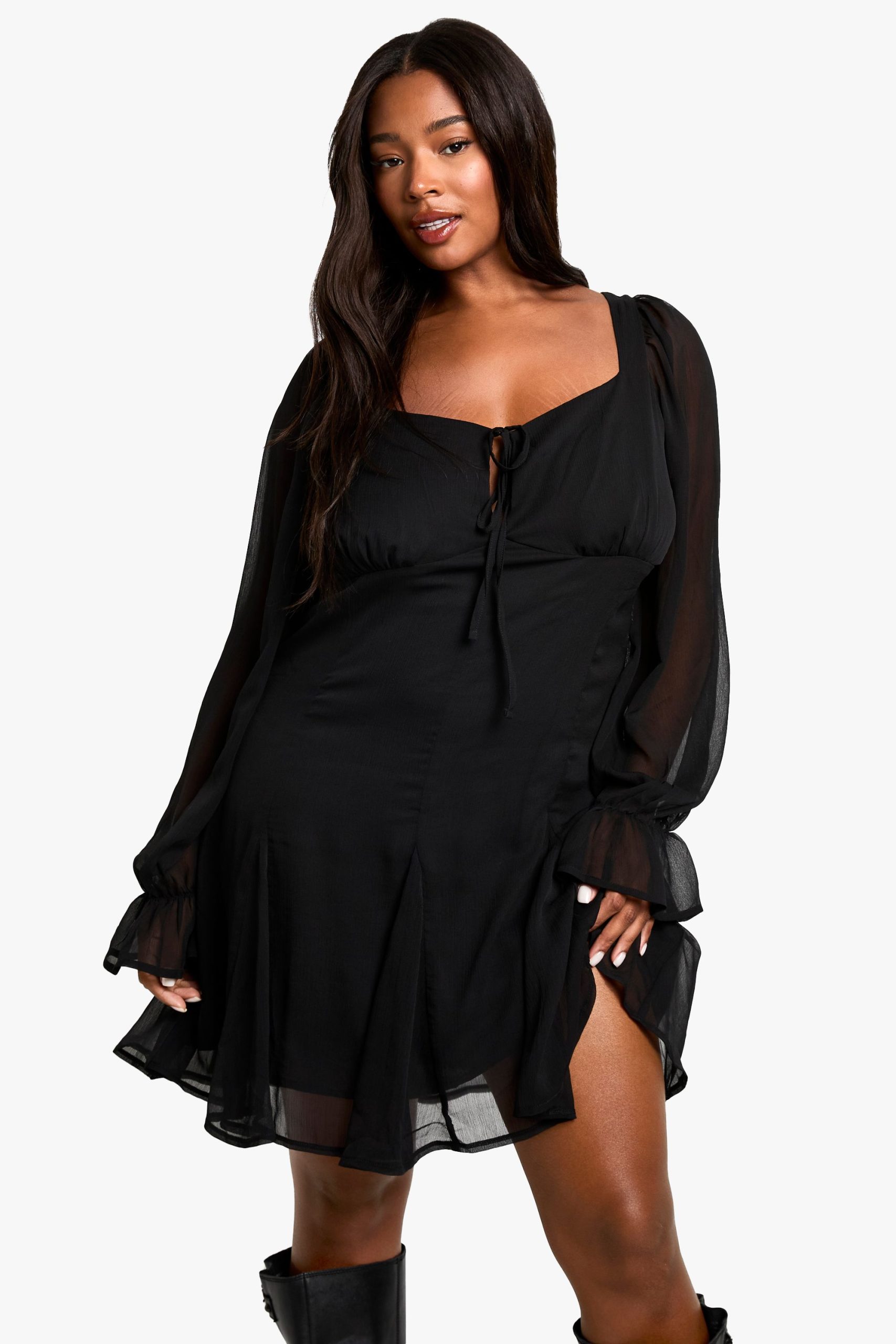 Plus Chiffon Tie Front Shift Dress