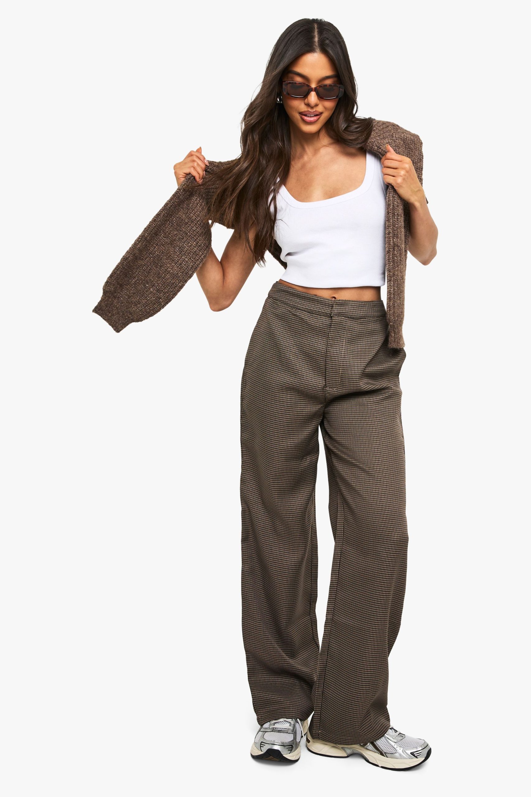 Tonal Check Straight Leg Tailored Trousers