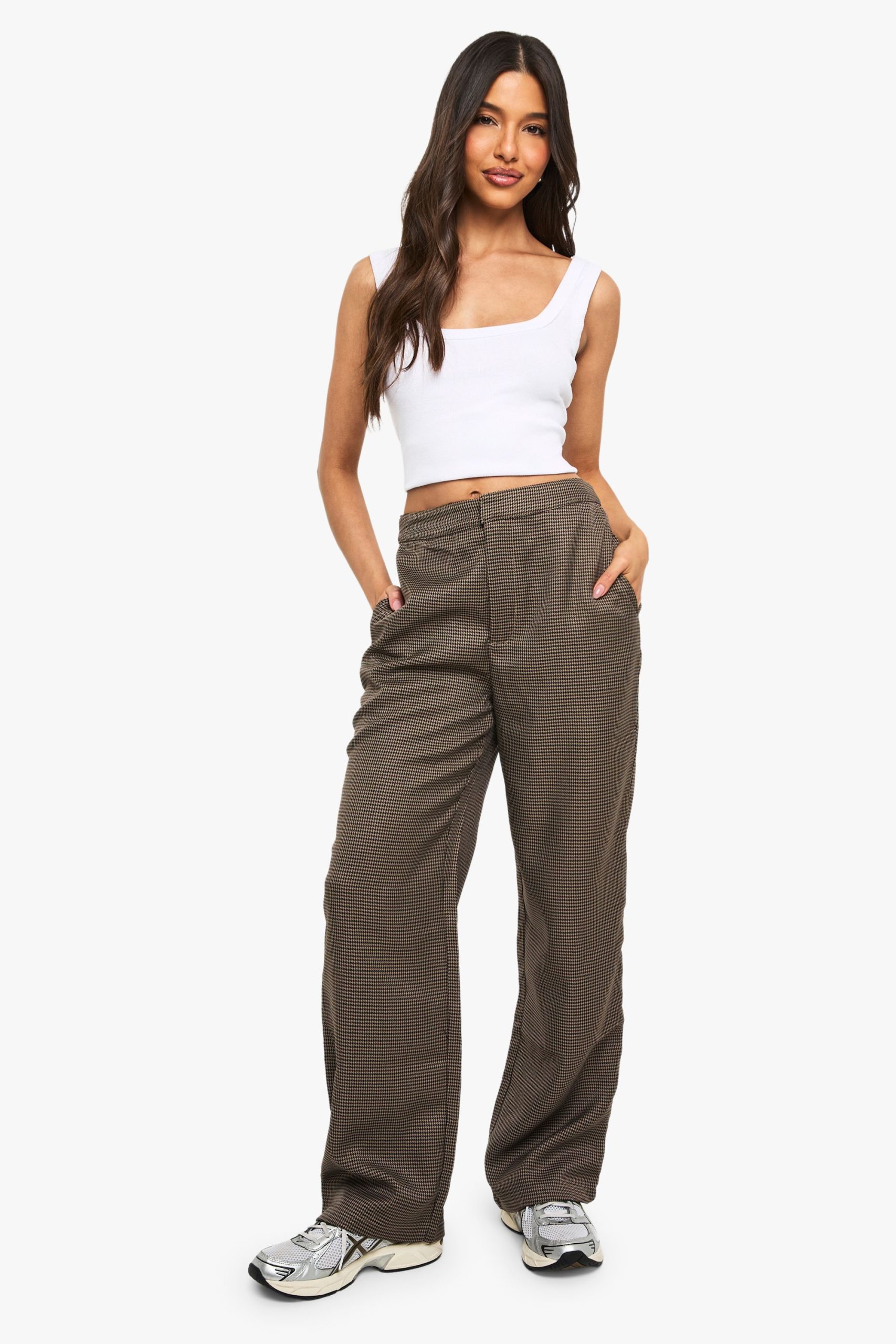 Tonal Check Straight Leg Tailored Trousers - Image 3