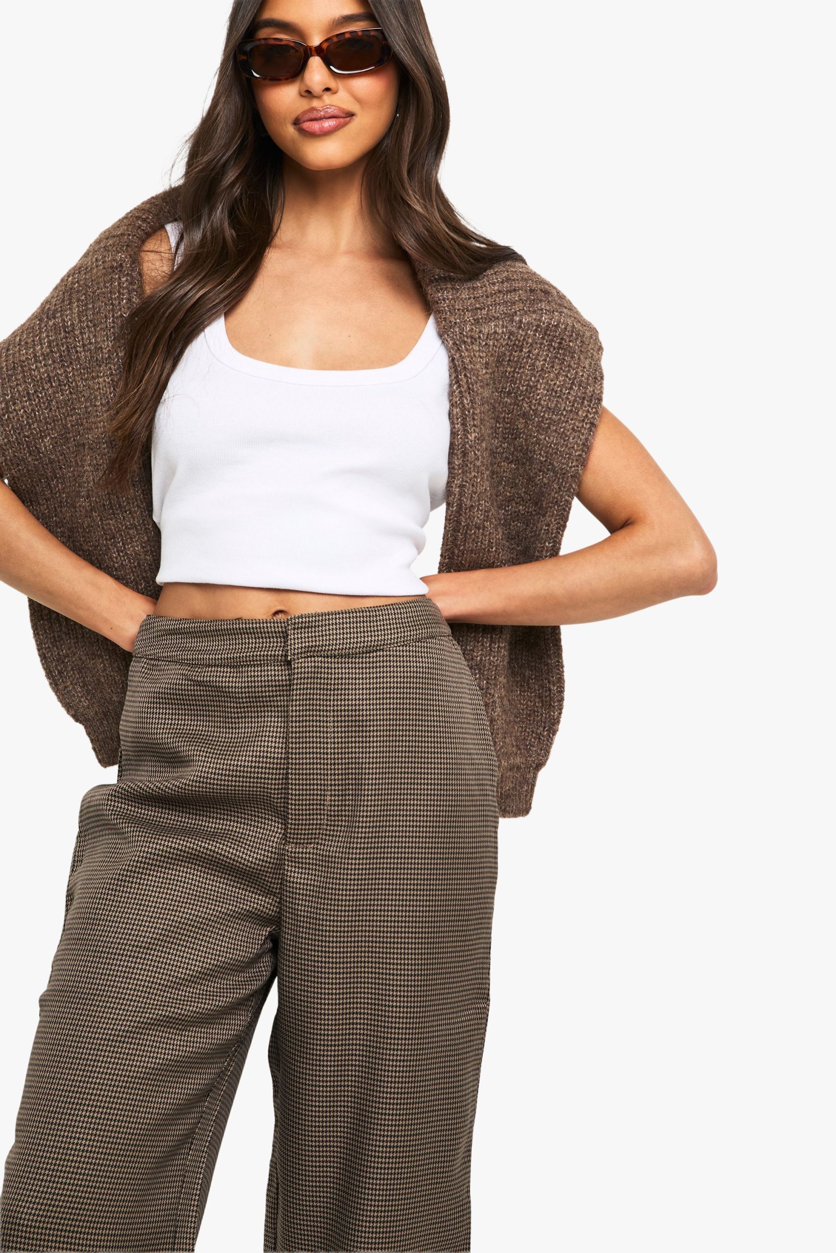Tonal Check Straight Leg Tailored Trousers - Image 4