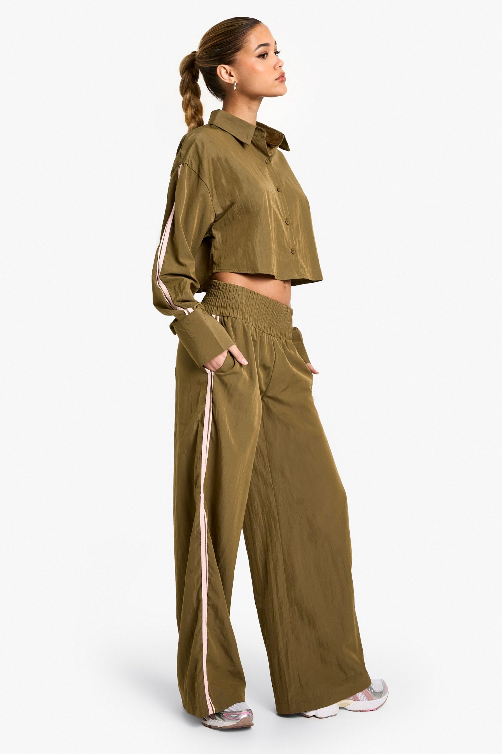 Side Stripe Woven Wide Leg Trousers